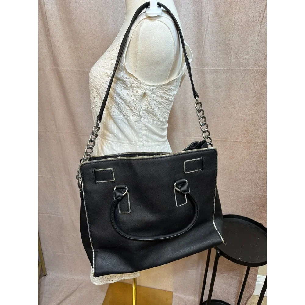 Michael Kors Hamilton Black Saffiano Leather Tote Bag Silver Hardware Large